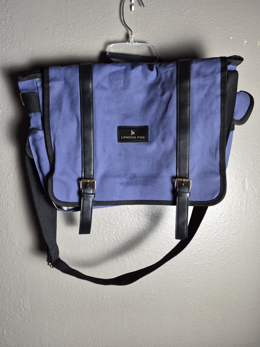 London Fog Men's Blue Canvas Messenger Bag